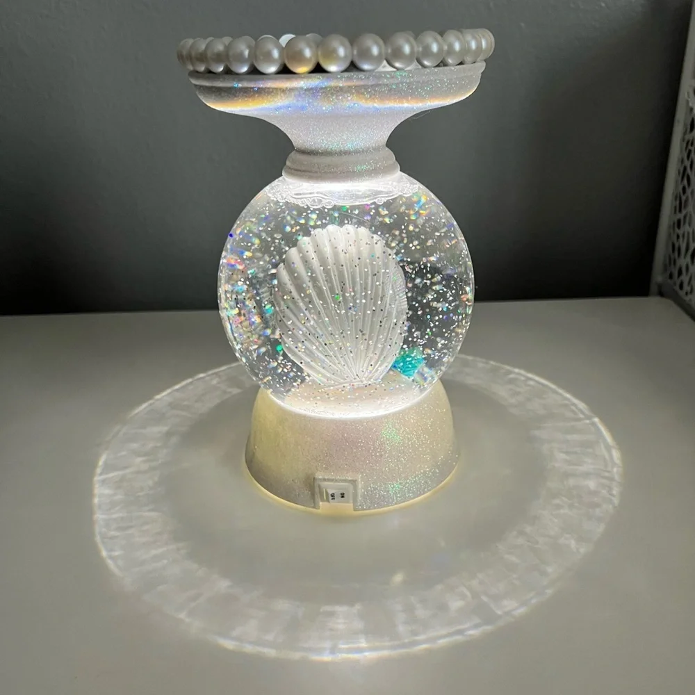 Bath and Bodyworks Elegant White and Green Mermaid Snow Globe Candle Holder